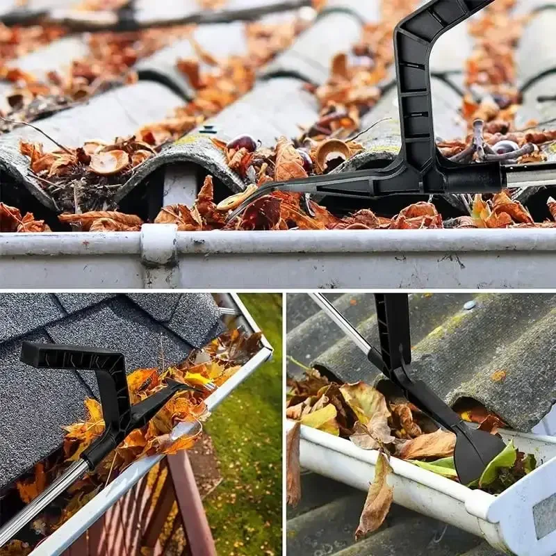 Multi-Functional Gutter Cleaning Tool Adjustable Double Head Grooved Cleaning Rod Long Pole Roof Drain Garbage Removal Shovel