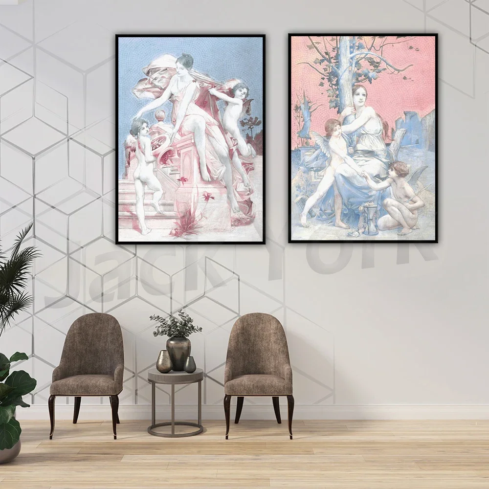 Danish Pastel Wall Art Pastel Pink Prints Pastel Blue Angel Wall Art Cherub Prints Aesthetic Prints Vintage Poster Eclectic Art
