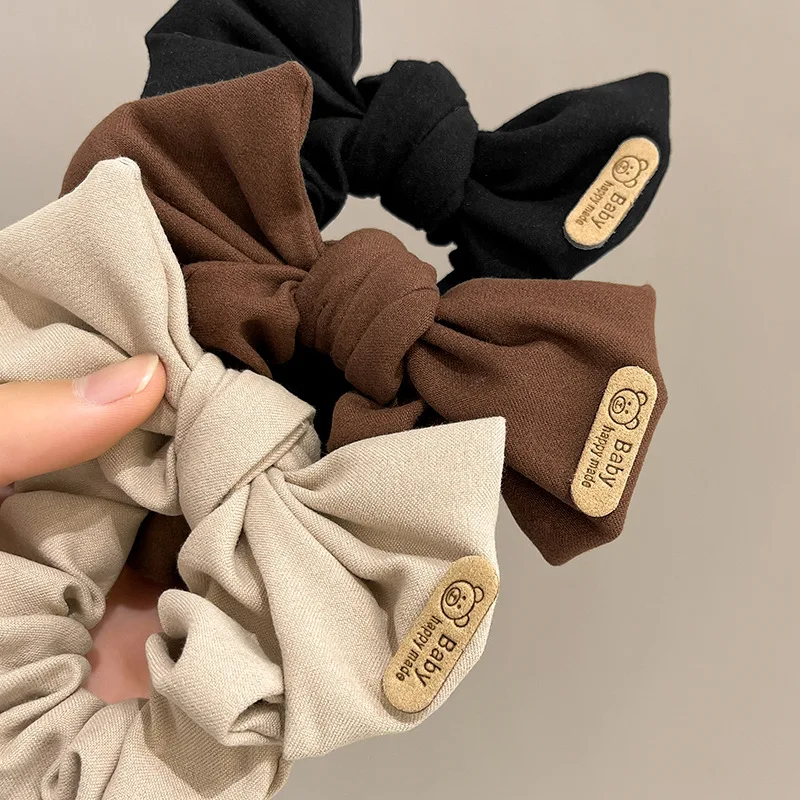 

Korean Hair Bands Bear Bow Scrunch Elastic Rubber Hair Tie Band Rope For Girls Woman Solid Color Headband Hair Ties Accessories