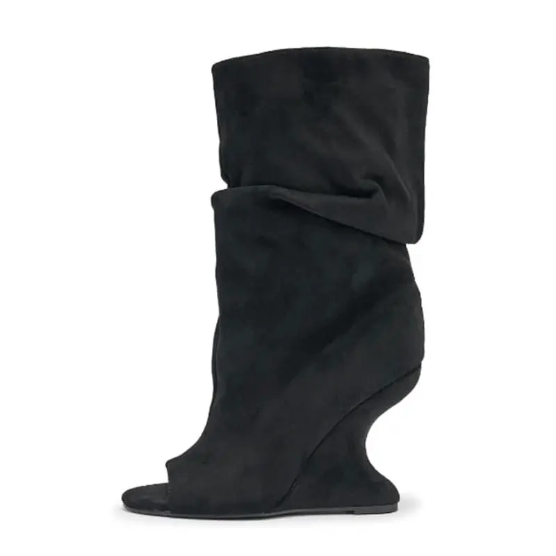 2026 Women's Shoes 10.5 cm Boots with Peep Toe and Wedge Heel, Slouchy Fold Over Design Casual Comfortable Fall Winter Footwear