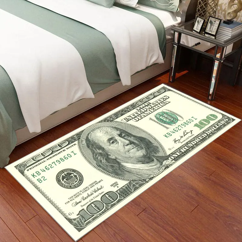 Creative US Dollar Pattern Bedroom Carpet Rectangular American Style Bedside Rug for Bay Window & Balcony Trendy Floor Mat
