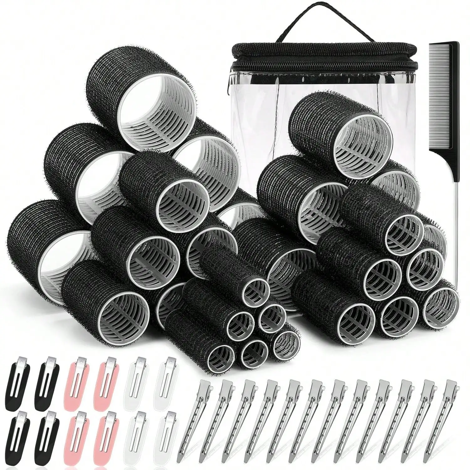 

56Pcs Hair Rollers Set (5 Sizes) w/24 Clips & Bag For All Hair Lengths Volume