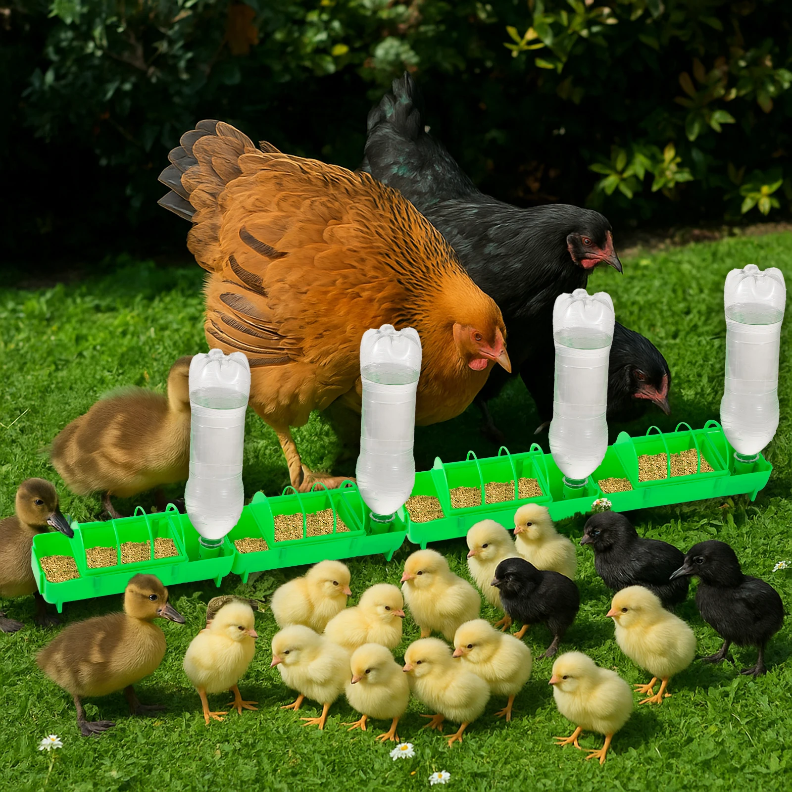 3 soportes para aves de corral, bebedero para pollo, pollito, patito, codorniz, alimentador para pájaros, suministros para cría de pollos, Color verde