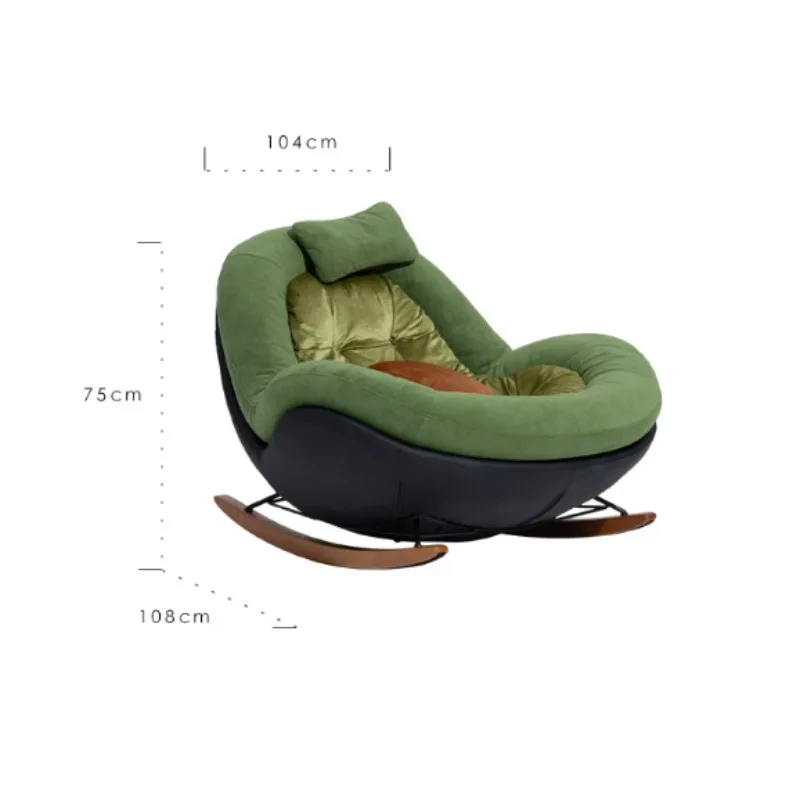 Avocado green cloud sofa single rocking chair, small apartment living room bedroom study