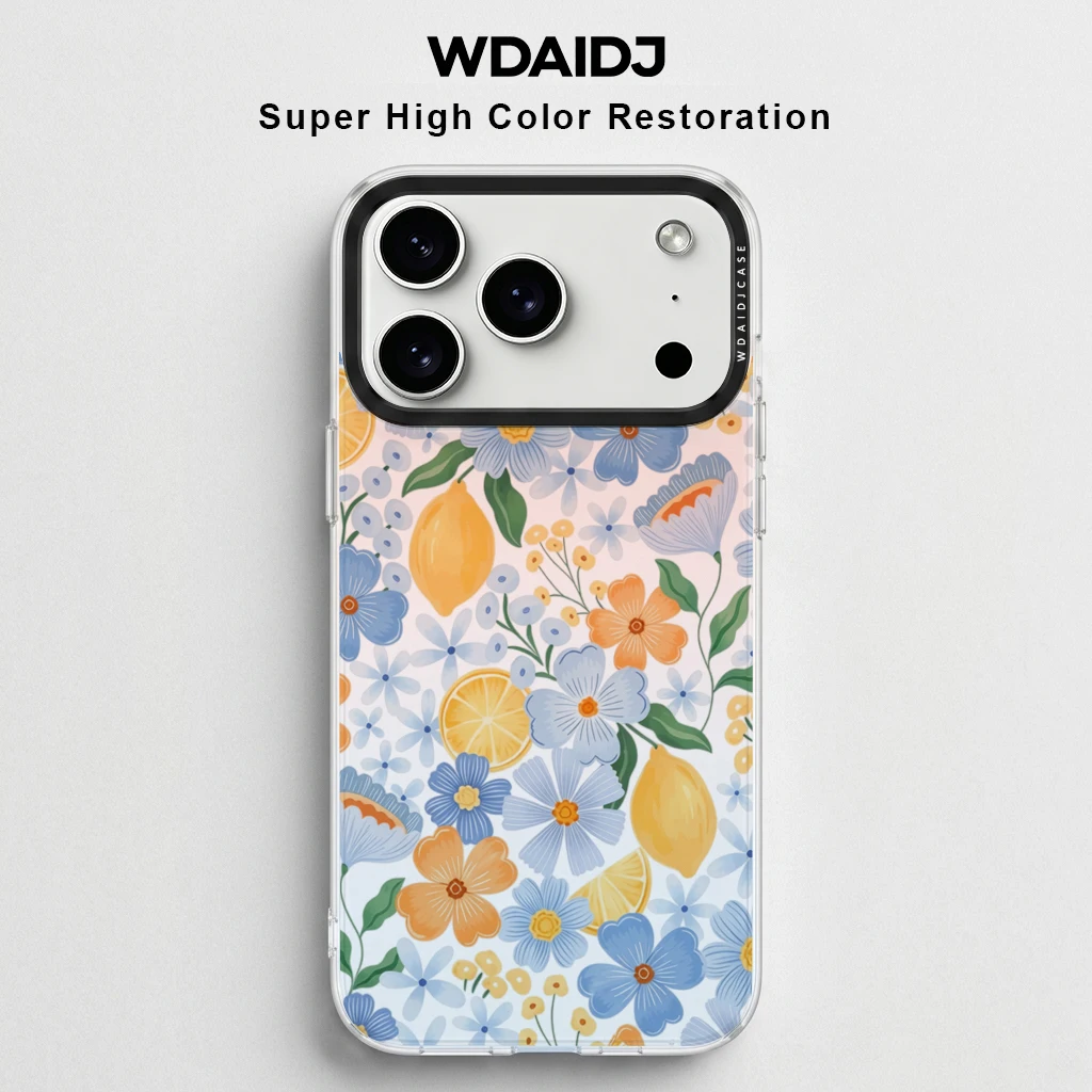 

Fresh Lemon And Floral Print Anti Yellowing Clear TPU Phone Case For iPhone 13 14 15 16 17 Shockproof Slim Cover