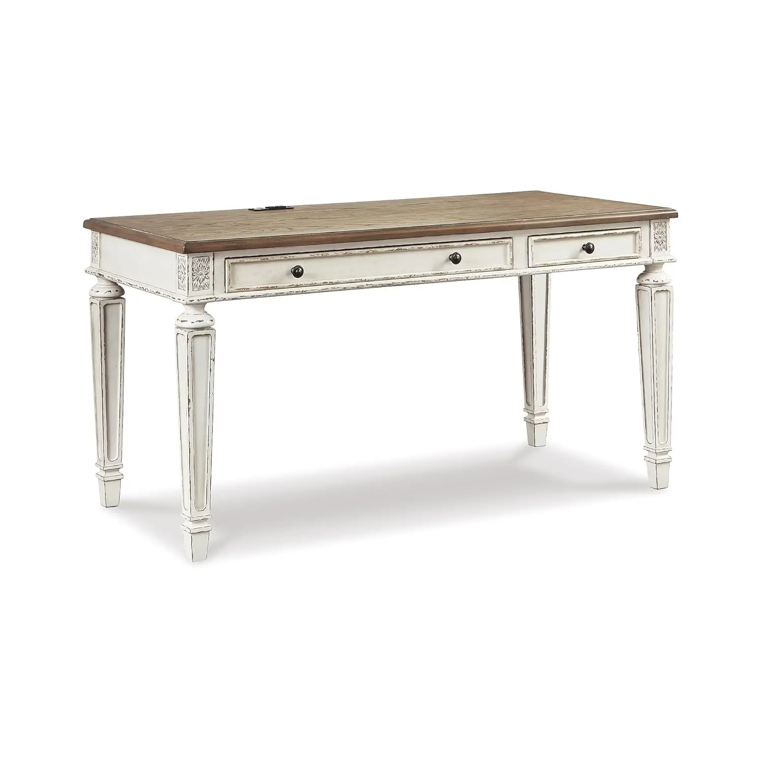 

Farmhouse Home Office Desk 2 Drawers Drop-down USB Charging Wood 60"x28"x31" Chipped White Brown, Customized