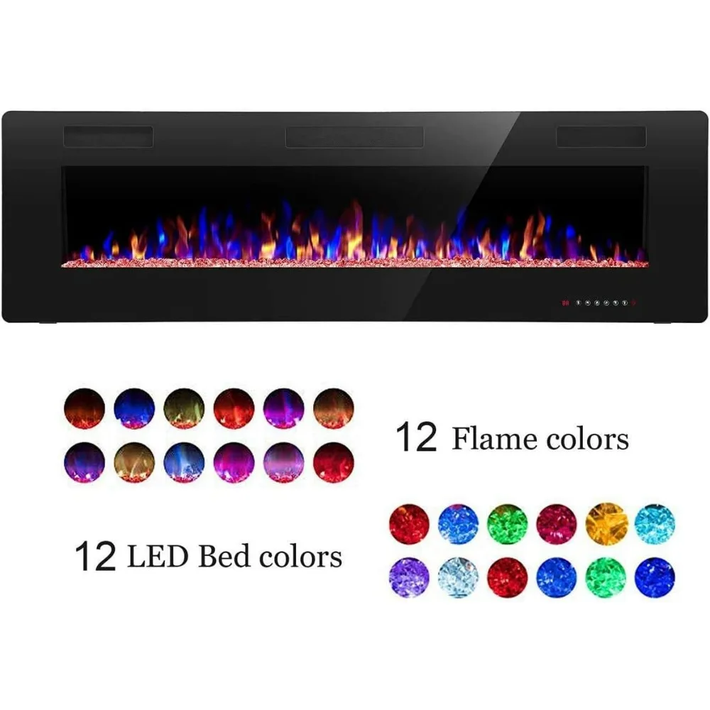 

Recessed and Wall Mounted Electric Fireplace, Low Noise, Remote Control with Timer Touch Screen Adjustable Flame Color and Speed