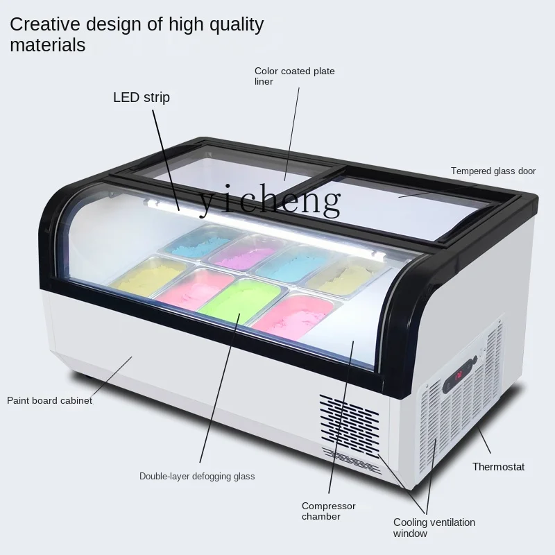 ZC-Desktop Ice Cream Display Case, grosso corte de iogurte frito gabinete de exibição, congelando gabinete