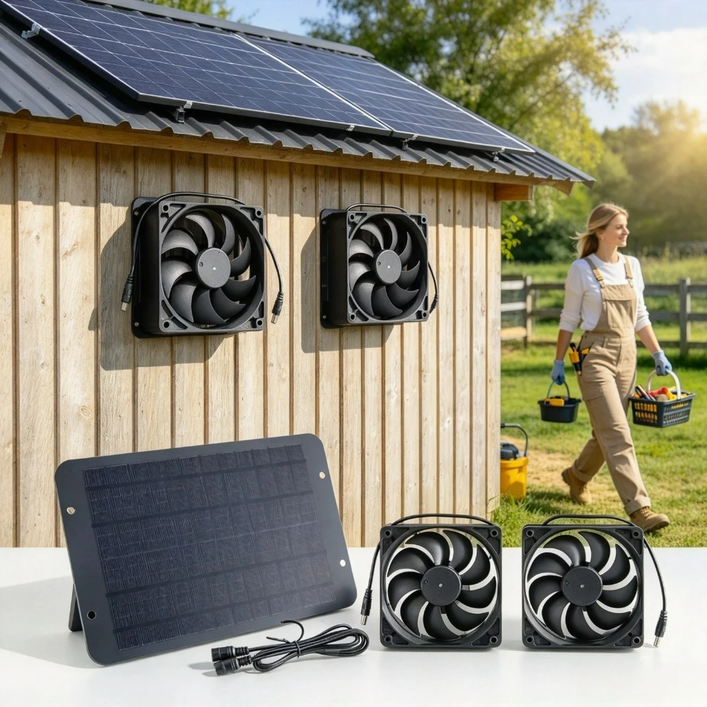 Outdoor 10W Solar Double Exhaust Fan Solar Panel Waterproof Air Circulation Cooler for Chicken Coop Dog Kennel Greenhouse RV