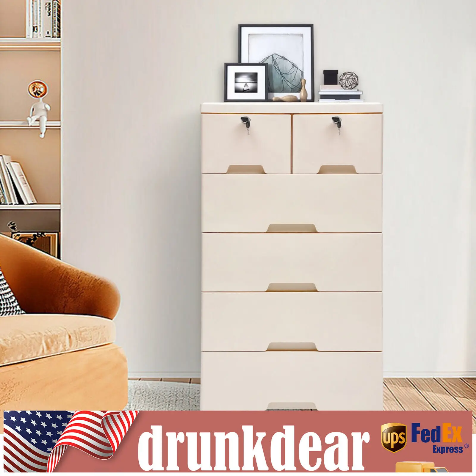 

5-Story 6-Drawer Large-Capacity PP Locker Seamless Integrated Wardrobe With Lock Movable Storage Box With Rollers