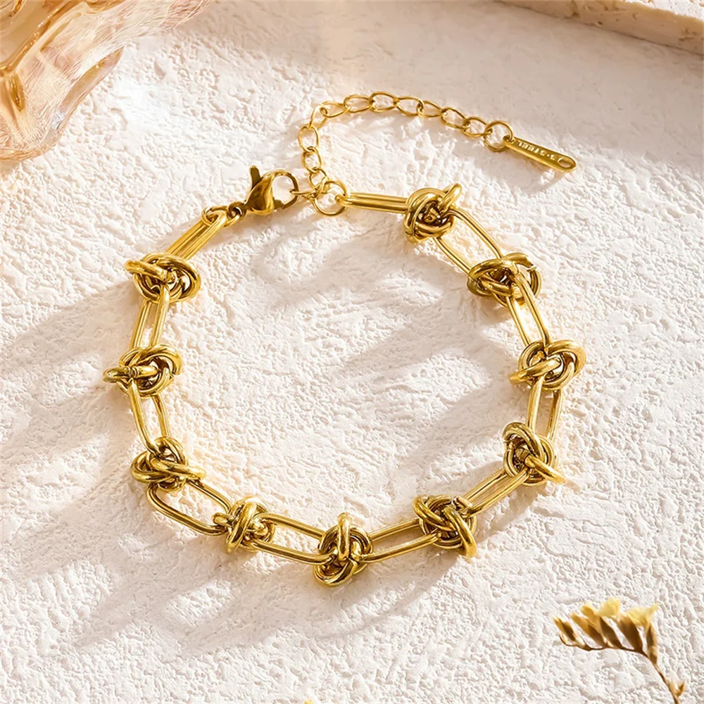فاسق تصميم فريد معقود سلسلة ربط سوار أنثى الذهب اللون الفولاذ المقاوم للصدأ أساور اليد للنساء مجوهرات براكليت 2025