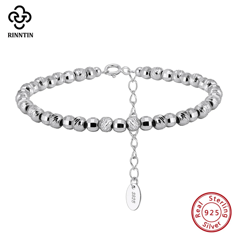 

Rinntin Fashion Dainty 4mm Round Beads Bracelet Chain for Women Birthday Gift Party Statement Ball Bead Chain Hand Jewelry GAB01