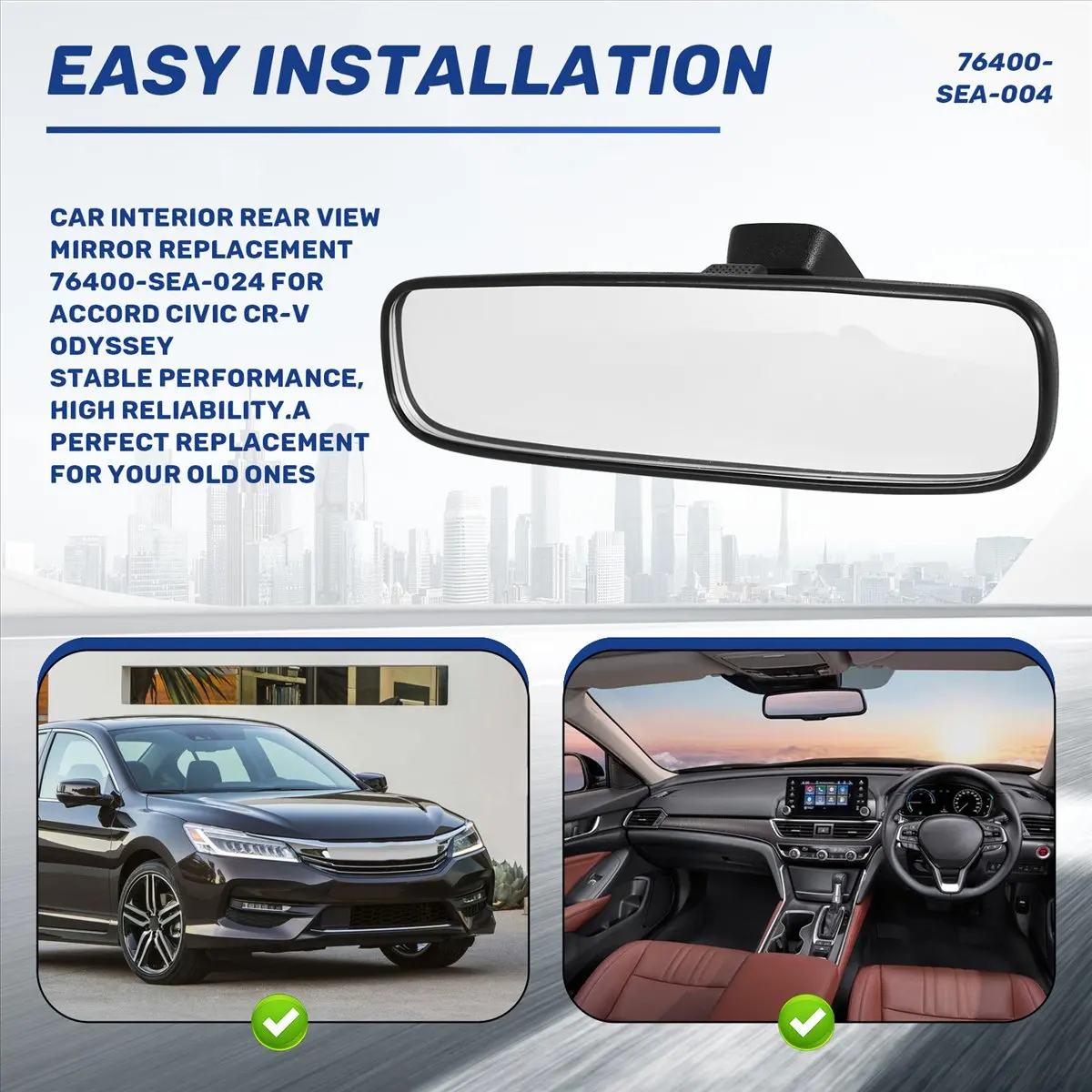 Super Sale Car Interior Rear View Mirror Replacement 76400-SEA-024 For Honda Accord Civic CR-V Odyssey