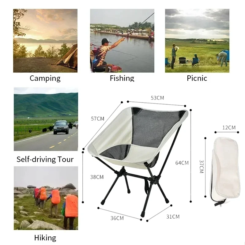 Outdoor Camping Portable Folding Moon Chair Camping Fishing Chair Leisure Beach Chair Thick Steel Pipe Bearing 100KG