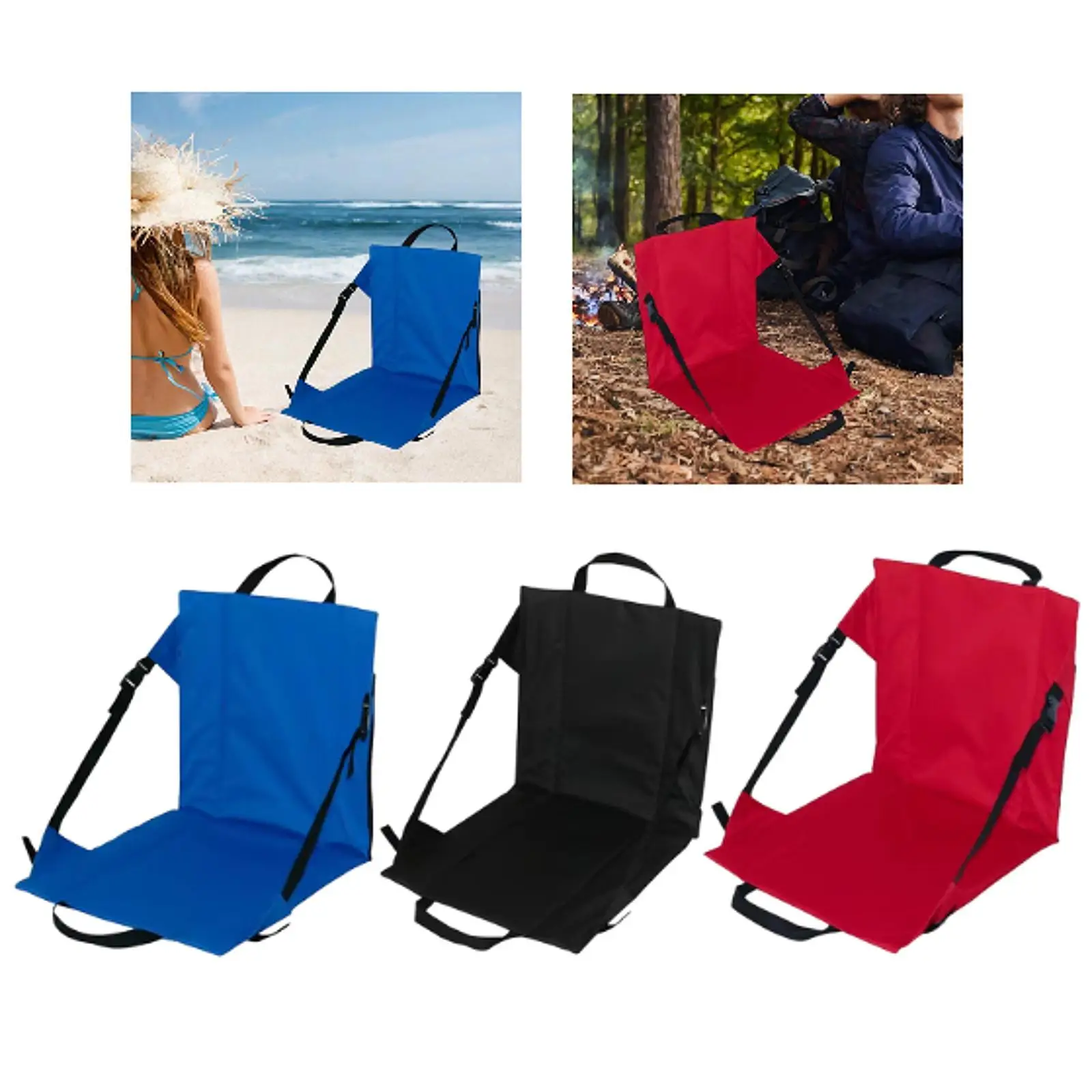 Folding Chair with Adjustable Straps with Back Support Sit Mat Folding Cushion Seat for Bleacher Camping Music Festivals Fishing