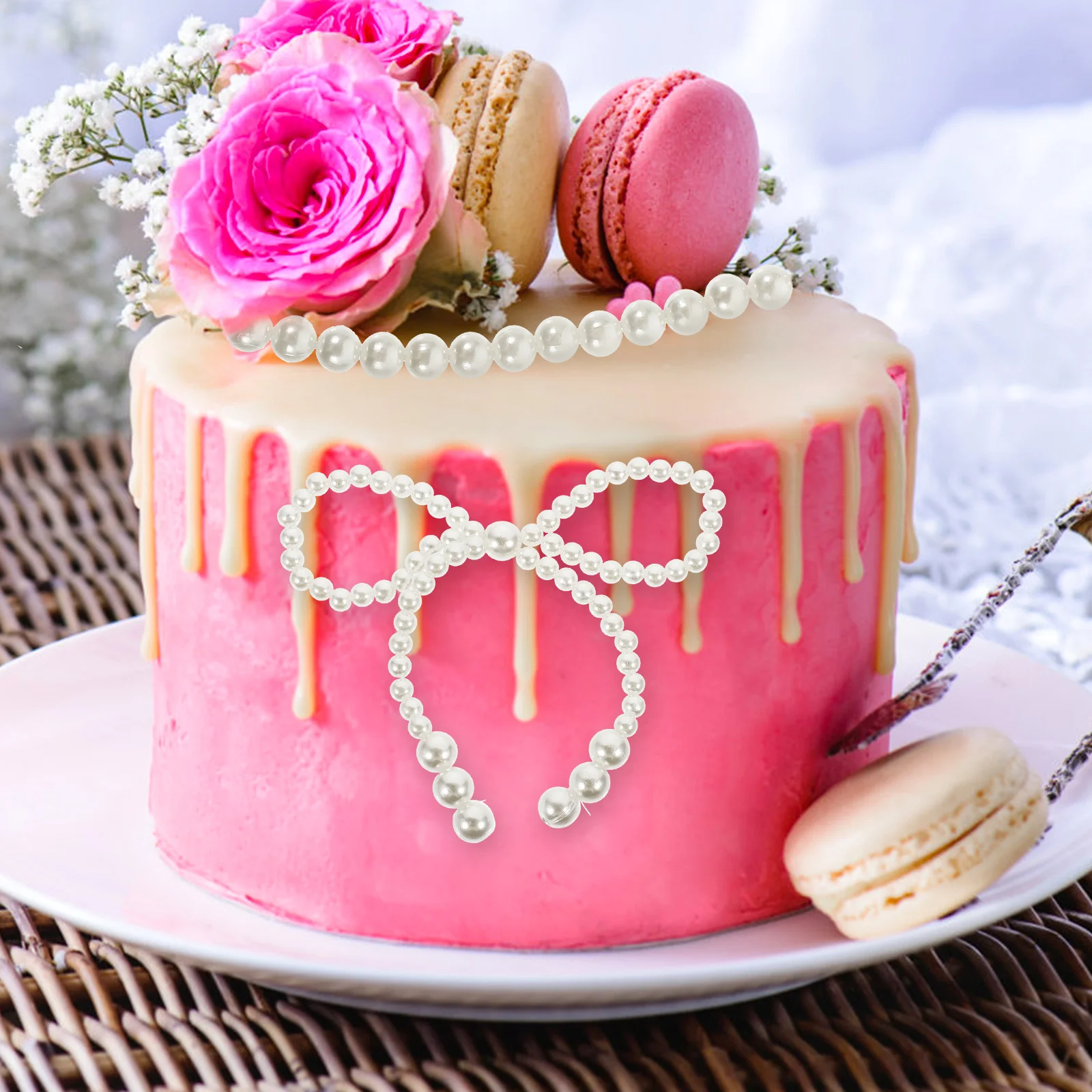 

10pcs Pearl Bow Decoration Imitation Pearls Cake Toppers Wedding Birthday Cupcake Cookies Fruit Ice Cream Safe