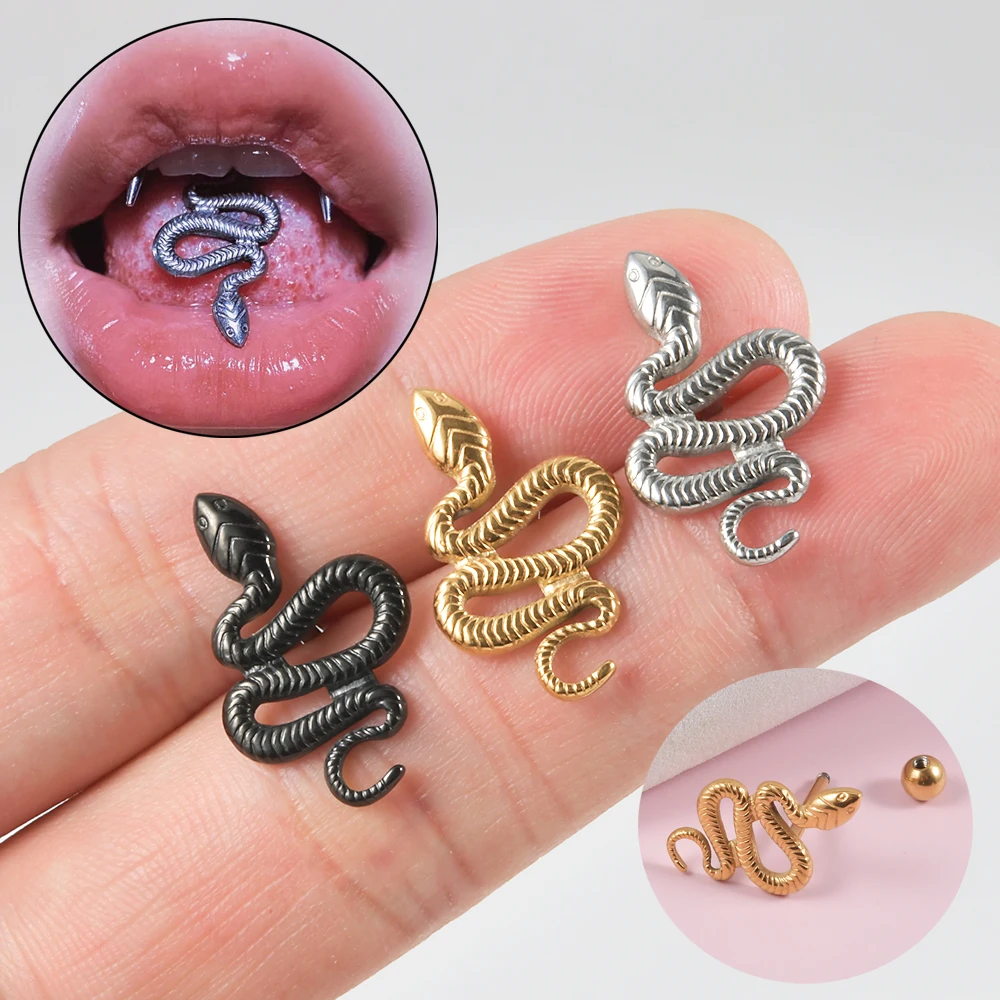 1PC Anti-Allergy Surgical Steel Snake Tongue Rings For Women Python Tongue Barbells Piercing Body Jewelry 14g