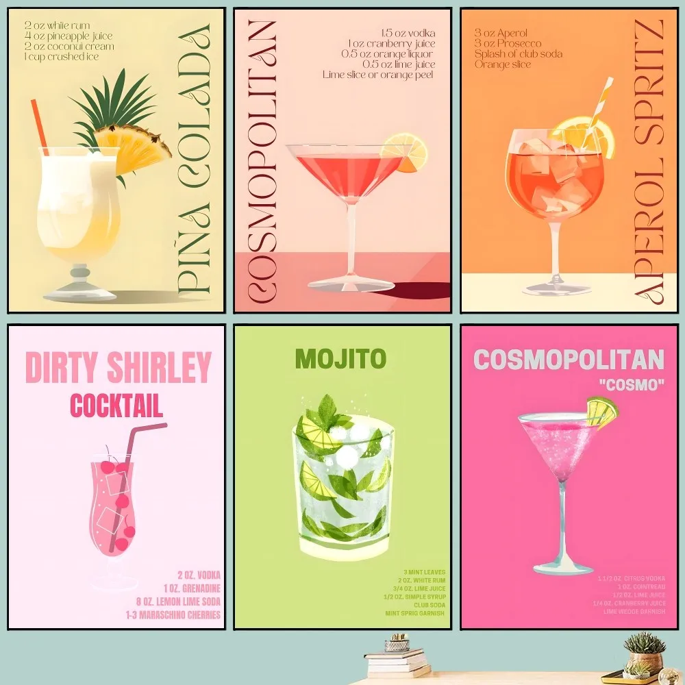 Colorful Cocktail Drink Poster Art Self-adhesive Art Small Poster HD Quality Poster Wall Art Painting Study Wall Decoration