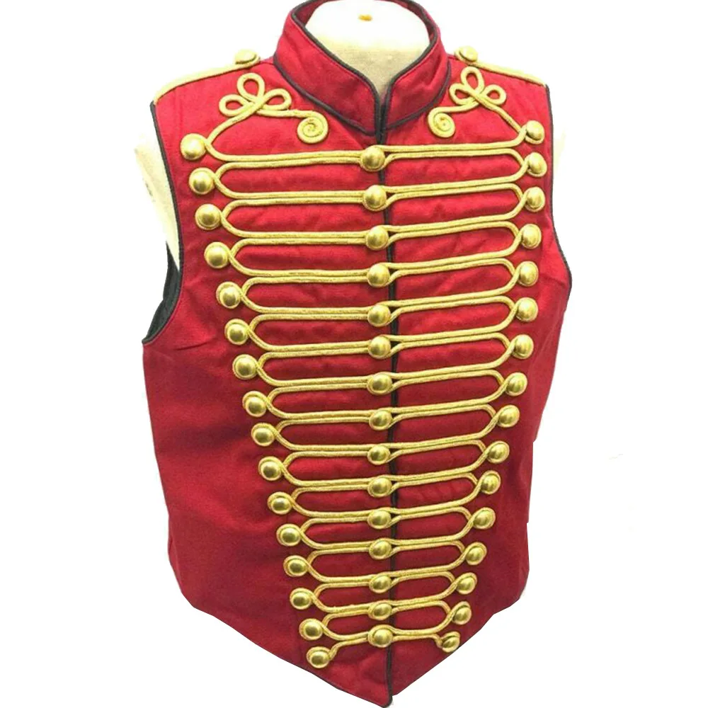 Erwachsene Cosplay Rock Band rote Wildleder Jacke Punk Militär Schlagzeuger ärmellose Parade Weste Blaskapelle mein chemisches Romantik Kostüm