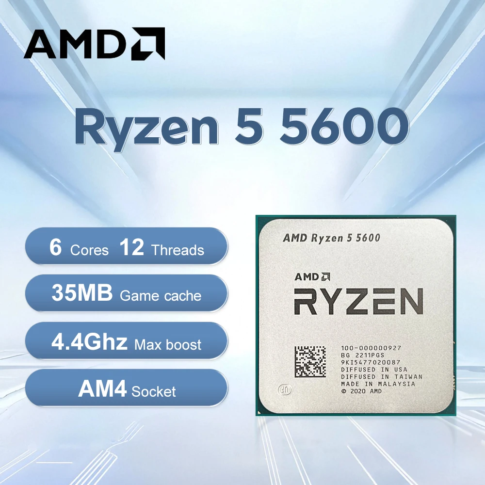 AMD Ryzen 5 5600 Socket AM4 3.5GHz 6-Core 12-Thread R5 5600 7NM L3=32M Gaming Processor 65W DDR4 No Fan