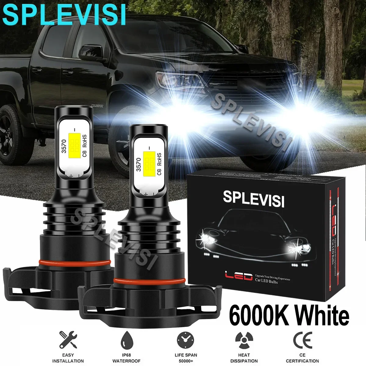 

2x 70W White Car LED Fog Light Bulbs 6000K Fit For Chevy Colorado 15-21 Avalanche 2007-2013 Silverado 1500 HD 2007-2015