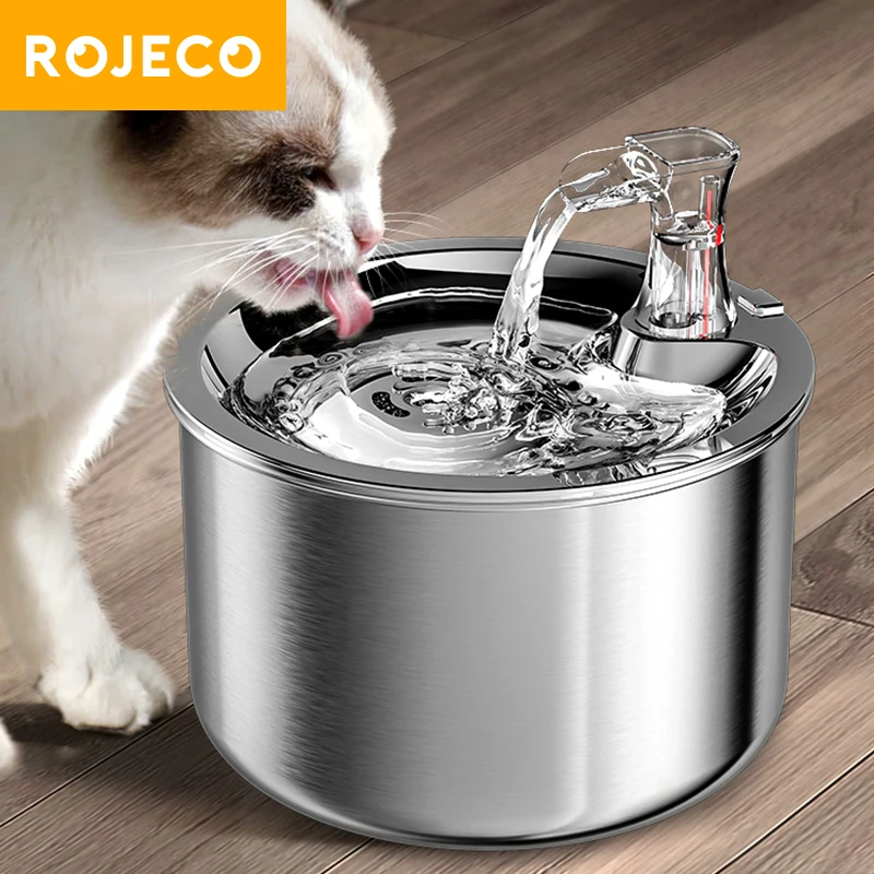 ROJECO Stainless Steel Pet Water Fountain Automatic Water Dispenser For Cats Smart Drinking Fountain With Filters Dogs Drinkers