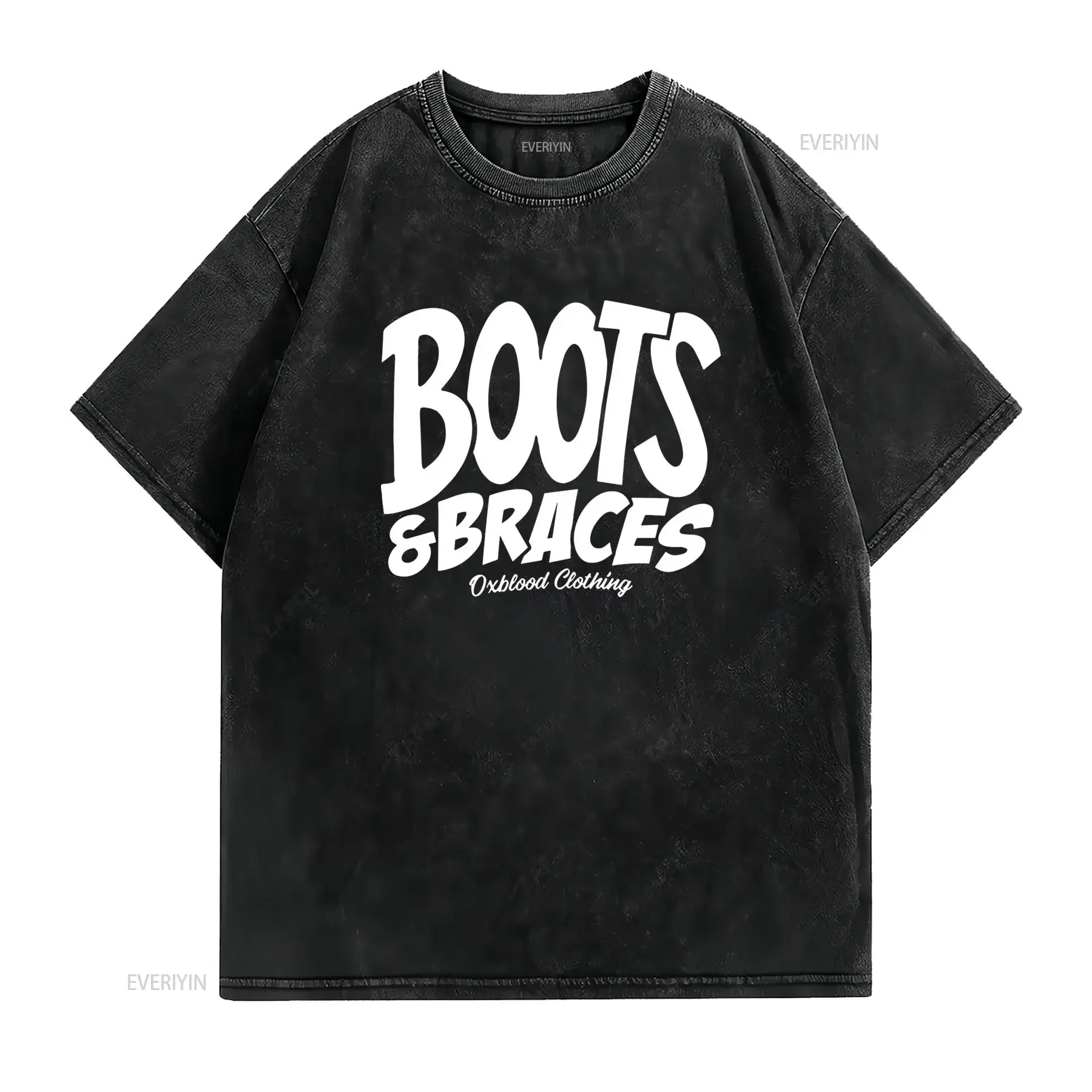 Retro Streetwear Boots Braces Slogan Print Casual T Shirt vintage Washed Top For Everyday Wear Unisex Stylish streetwear