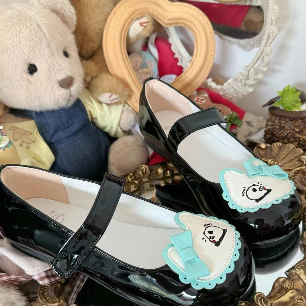 Cute Round Head Kawaii Shoes for Women Casual College Bow Flat Heel Shoe