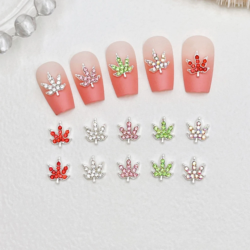 

10pcs Alloy Leaves Nail Art Charm 3D Luxury AB Symphony Diamond Maple Leaves Nail Jewelry DIY Exquisite Manicure Accessories