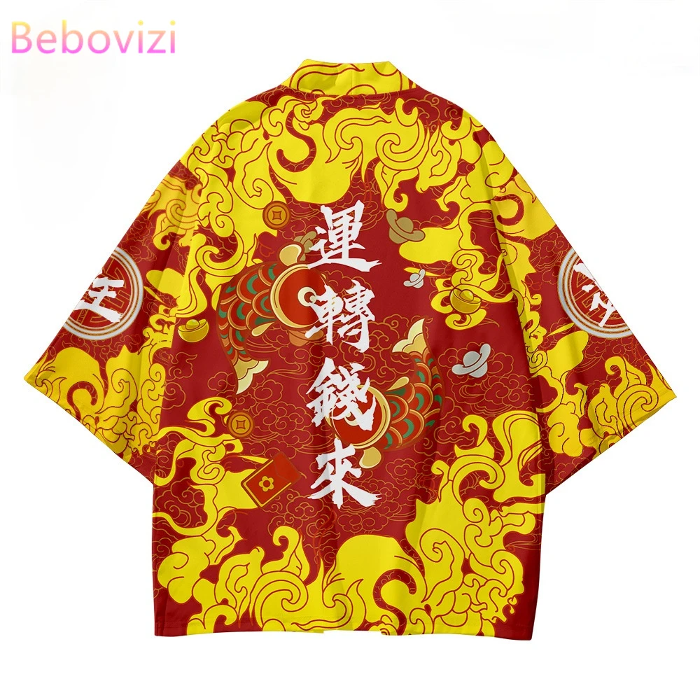 Plus Size XS-6XL Golden China Harajuku Japanese Style Fashion Kimono Men Women Cardigan Haori Obi Asian Clothes Pants