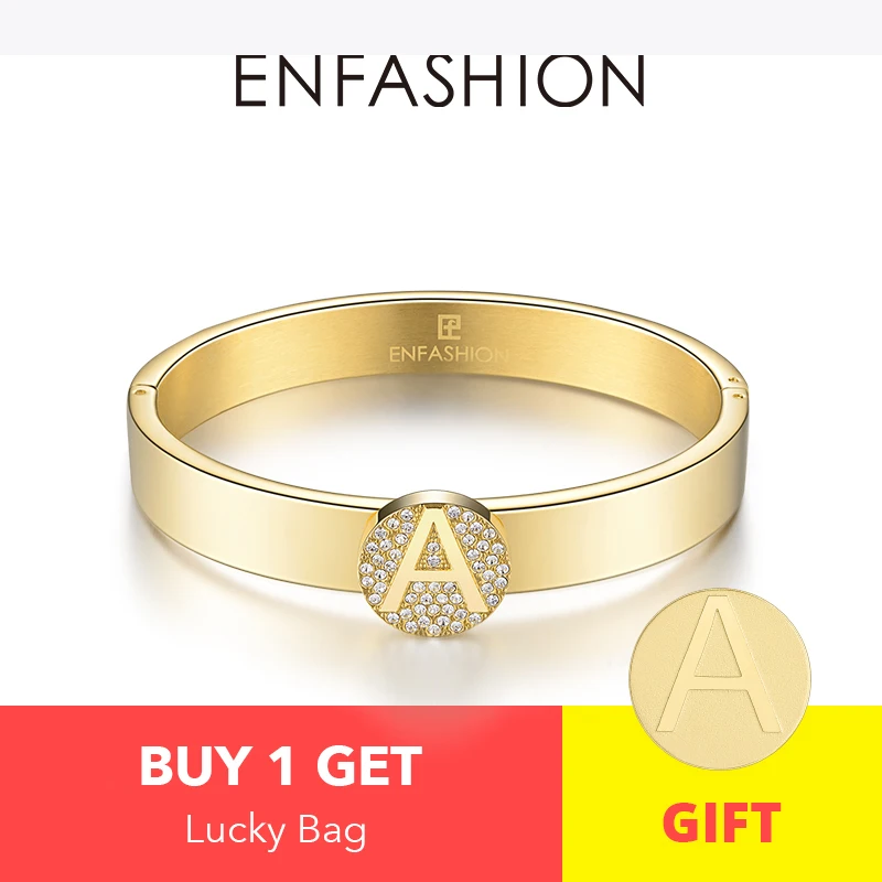 Enfashion Letter Initial Bangle Bracelet Stainless Steel Gold Color Cuff Bangles Bracelets Fashion Jewelry For Women 188005