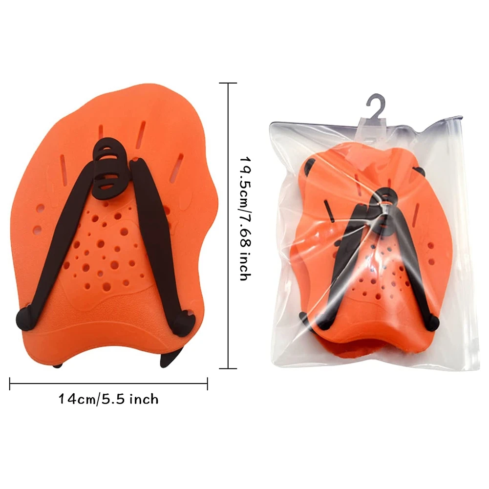 1 Pair Swimming Training Hand Paddles,with Adjustable Straps, Swimming Training Aid,for Adults Kids Unisex Orange