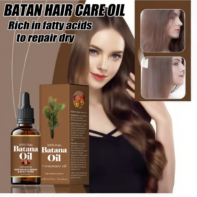 

100% чистое масло батана с розмарином - сыворотка для роста волос и средство для детоксикации кожи головы для густых, сильных волос, бутылка 30 мл, 2025 г.
