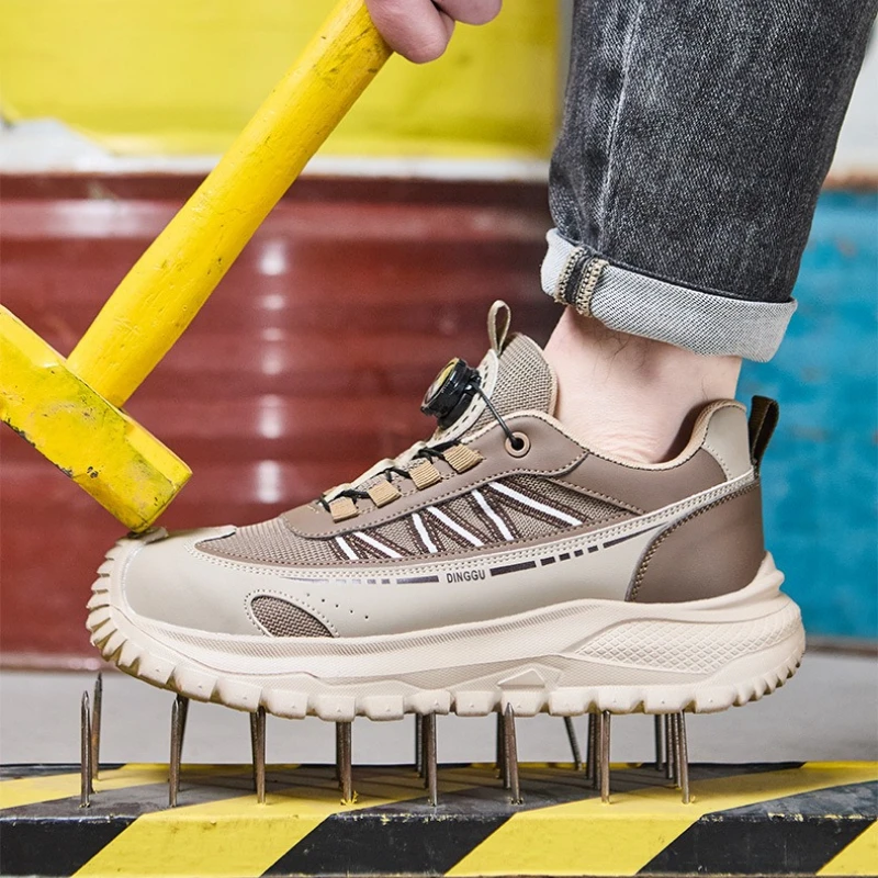 Rotating Button Men Work Safety Shoes Anti-smash Anti Puncture Indestructible Shoes Work Sneakers Protection Boots Male