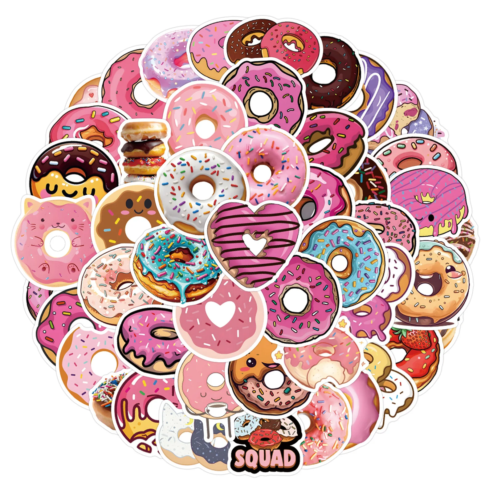 

10/55PCS Cute Donut Graffiti Stickers Delicious Food Cartoon Decal DIY Luggage Phone Guitar Scraphbook Cup Car Classic Kid Toys