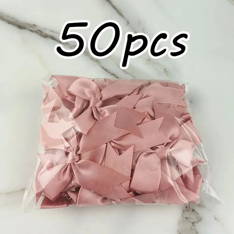 

50Pcs 25mm Pink Satin Ribbon Bows, Hand-wrapped Swallowtail Bow with Flower for DIY Hair Accessories & Wedding Decor