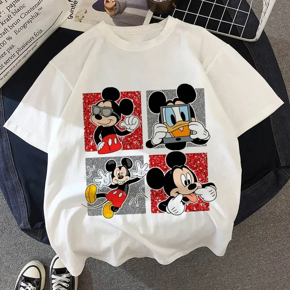 Disney-Camisetas infantis de Mickey e Minnie Mouse, top anime kawaii para menino e menina, roupas infantis, verão