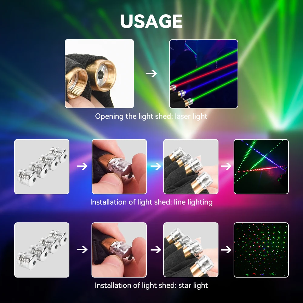RGB Laser Gloves Dancing Stage Gloves Laser Palm Light for DJ Club/Party/Bars Stage Novelty light Performance Props Glove Light