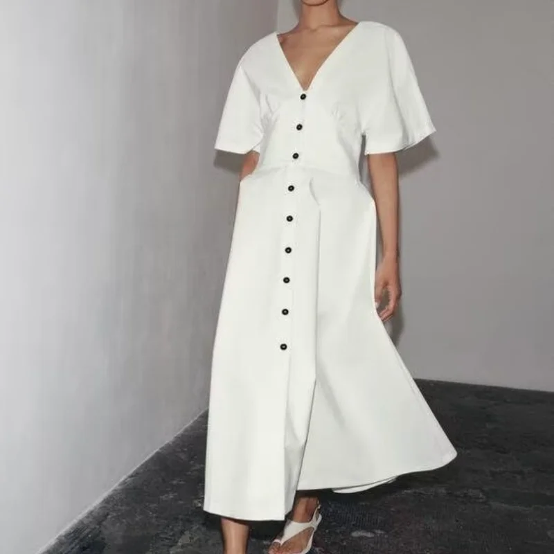

European and American style 2025 new temperament royal sister style V-neck short-sleeved dress