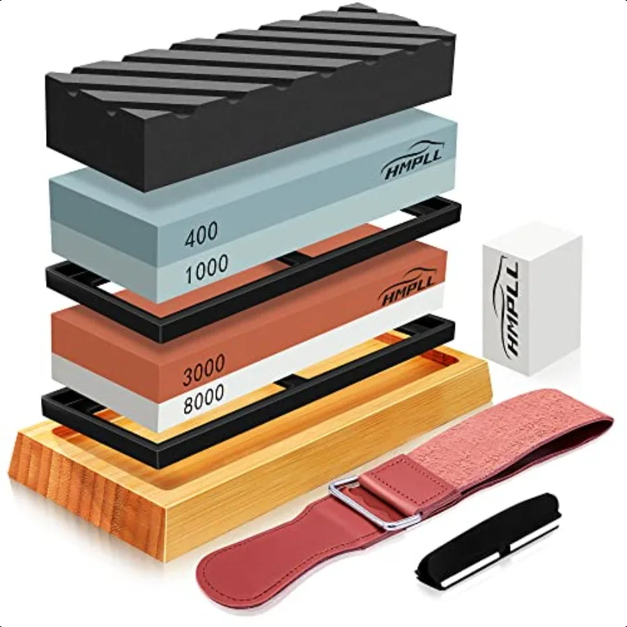 

Knife Sharpening Stone Set Profional Whetstone 4 Side Grit 400 1000 3000 8000 Whetstone Knife Sharpener Stone Set Include Nonsl