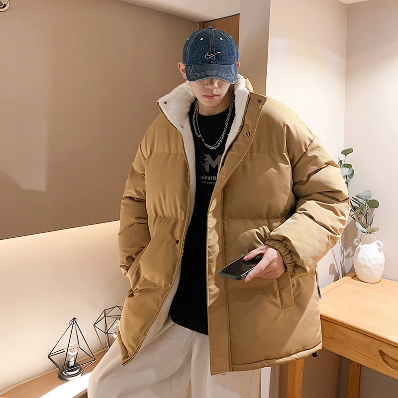 سترة شتوية بياقة واقفة للرجال وصلت حديثًا سترة بلون سادة سترة دافئة سميكة معطف منتفخ كبير الحجم #4