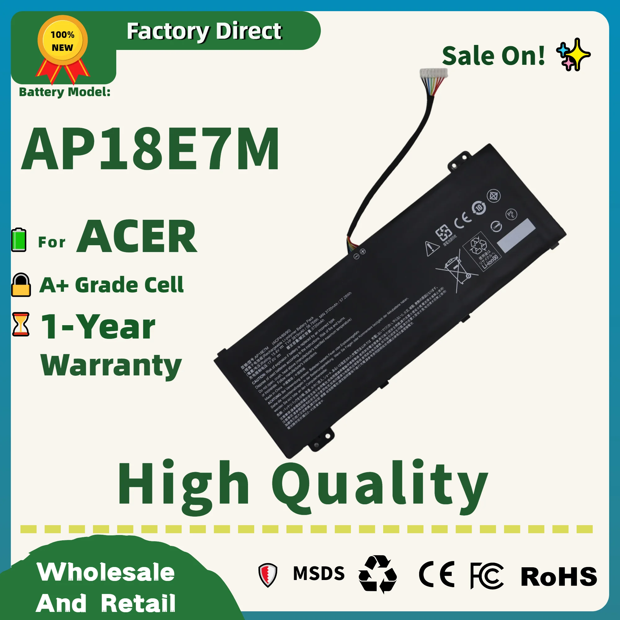 Factory Direct! AP18E7M AP18E8M Battery for Acer Nitro 5 AN515-54 AN517-51 AN515-55 AN515-44 AN515-43 Nitro AN715-51 PH315-52 PH