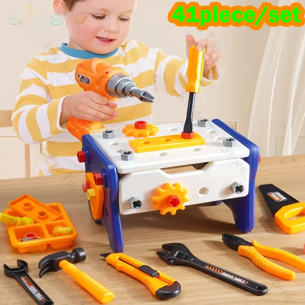 

Набор инструментов для ролевых игр, 41 шт., набор инструментов для детского ремонта, пластиковые строительные игрушки с отвертками для маленьких мальчиков и девочек