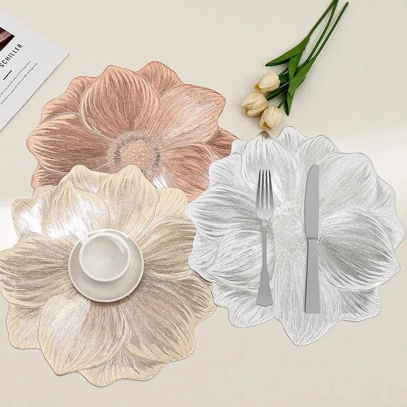 

1Pcs High-Quality Light Luxury Lotus Non-Slip Placemat Bowl Mat Cup Mat PVC Heat-Resistant Thickened Ins Hotel Home Washable Mat