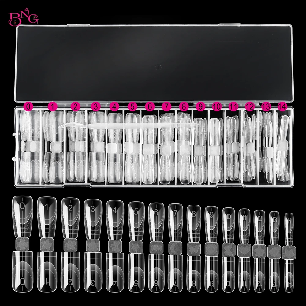 BNG 75 pezzi stampi per unghie a doppia faccia francese a doppia forma copertura completa estensione gel per unghie poli bara quadrata punte per unghie acriliche forme superiori