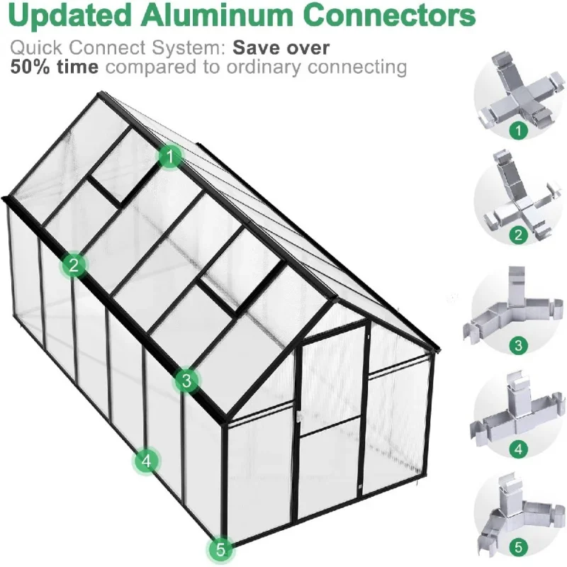 Outdoor Greenhouse 6x6x12 FT - EZ Assy Connector, Hinged Roof Vent, Swing Doors, Outside Walk-In Grow House