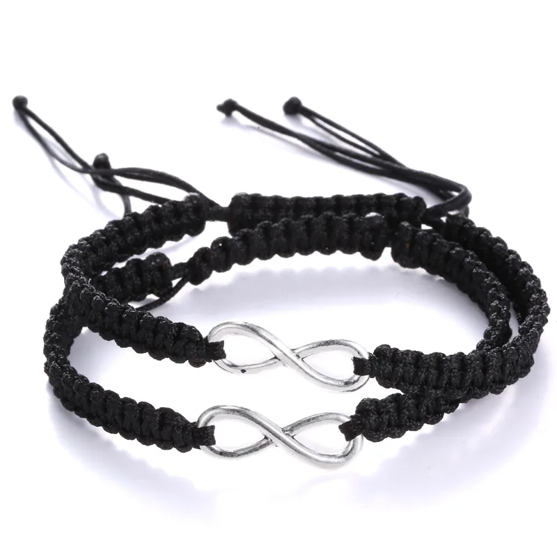 2 pz moda nero bianco braccialetto di amicizia per gli uomini donne fatto a mano intrecciato braccialetto di corda infinito amore coppia bracciale