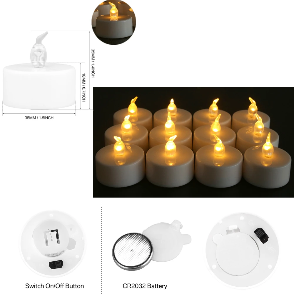 24/48 Stück flammenlose Votivkerzen, elektrisch, batteriebetrieben, LED-Teelichter, künstliche Kerze, warmweiß, für Hochzeitstisch, Weihnachten – Detail 12
