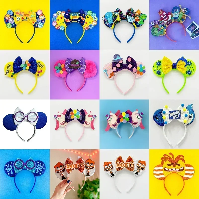 Disney Inside Out Headbands Girl Cute Joy Hair Accessories For Women Cartoon Feels ANXIETY Bow Hairband Kid Mickey Ears Headwear