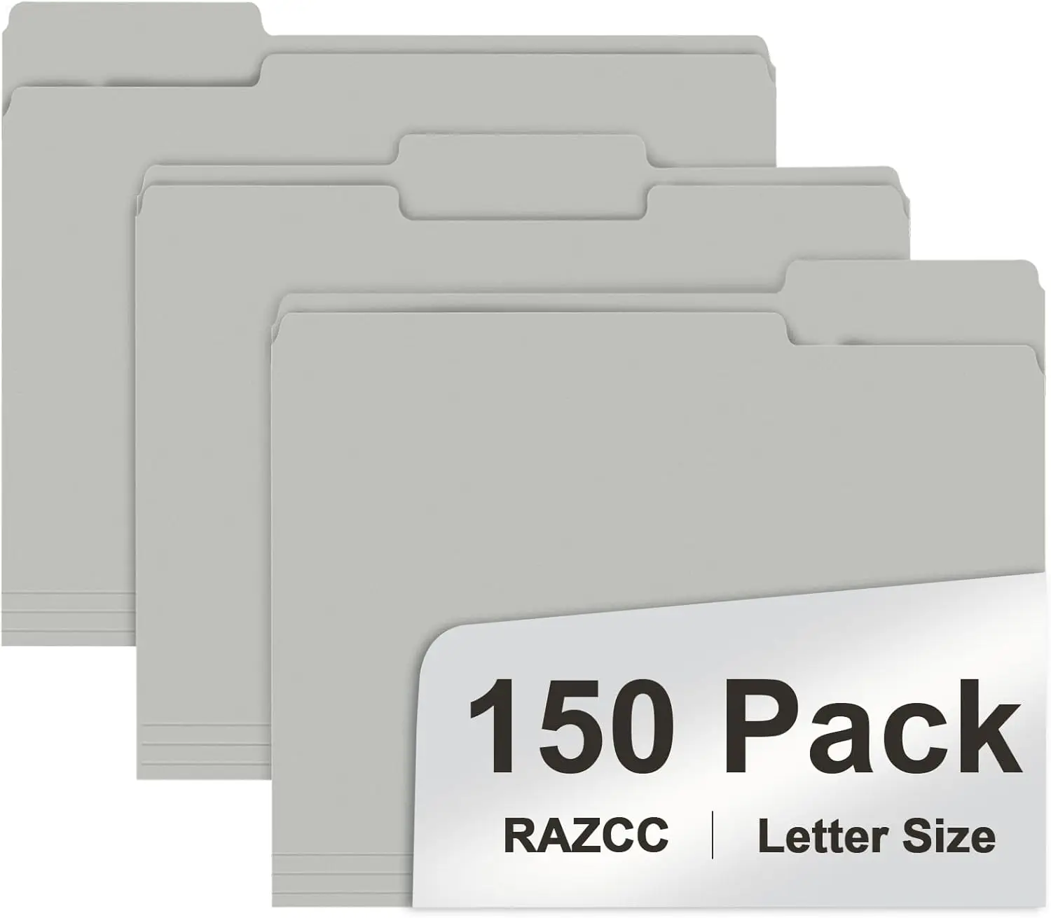 

150 Pack Grey Letter Size File Folders with 1/3 Cut Tabs, 3 Positions for Organizing Documents, Office School Supplies